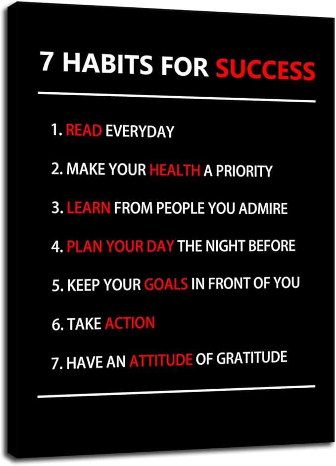 WYJZDZQ8 7 Habits For Success Inspirational Wall Art Motivational Canvas Painting Prints Pictures Poster Inspiring Office Decor Artwork Living Room Gym Decoration Framed Ready to Hang [30''W X 40''H]
