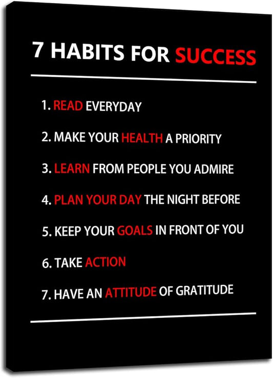 WYJZDZQ8 7 Habits For Success Inspirational Wall Art Motivational Canvas Painting Prints Pictures Poster Inspiring Office Decor Artwork Living Room Gym Decoration Framed Ready to Hang [30''W X 40''H]