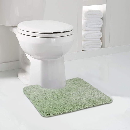 Walensee Bathroom Contour Rug (20x24, Pale Green) Non Slip Bath Mat for Bathroom Water Absorbent Soft Polyester Shaggy Machine Washable Bath Rug U Shape Toilet Rug