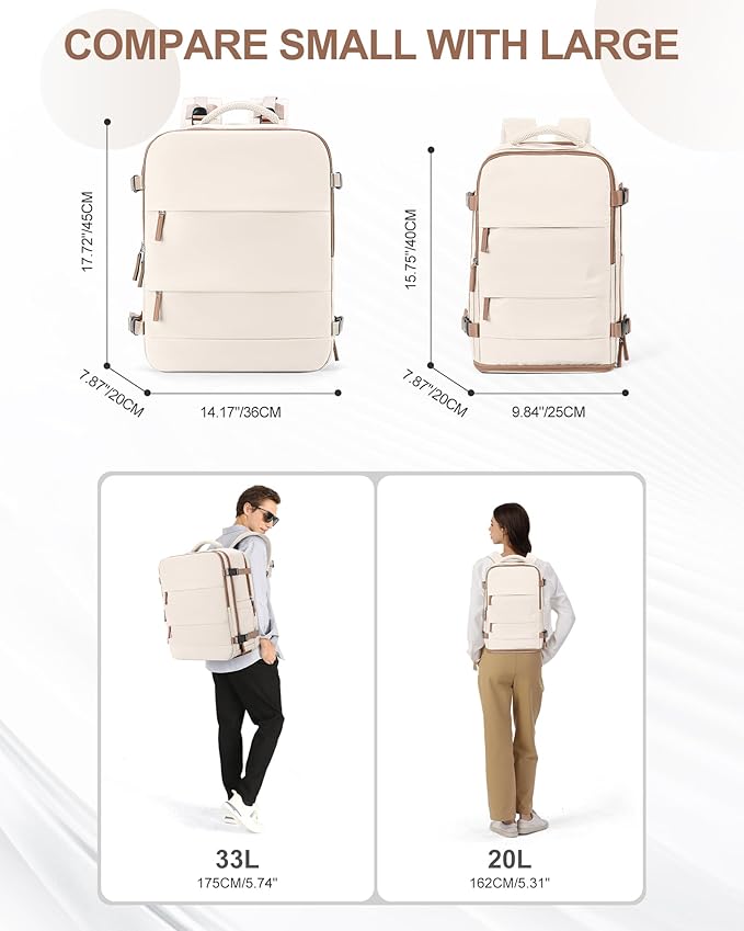 coowoz Travel Backpack Carry On for Women Man Gym Backpacks with Laptop Compartment Mochila de Viaje Teacher Personal Item Backpack Airplane Accessories Must Haves Beige Brown Small