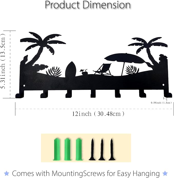 Wall Mounted Key Rack | Metal Key Rack Hook Organizer | Metal Key Organizer with 7 Hooks Wall Decoration for Front Door, Hallway, Kitchen, Office