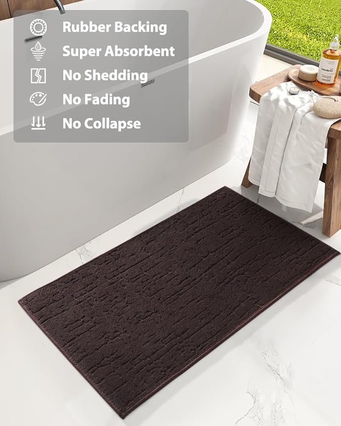 AMOAMI-Bath Mat-Absorbent Quick Dry Bathroom Floor Mats-Washable Rubber Backing Bath Mats for Bathroom Rugs Fit Under Door-Bath Rug for in Front of Sink Bathtub Shower Room, Brown 20''x32''