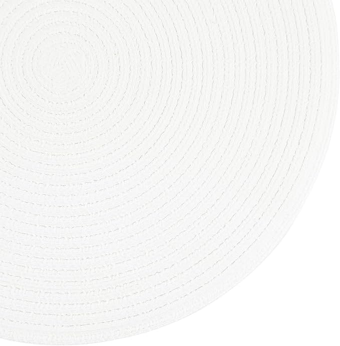 SHACOS Round Braided Placemats Set of 4 Washable Round Table Mats for Dining Table 15 inch (White, 4)