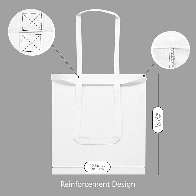 TOPDesign 5-Pack Economical 16"x15" White Cotton Tote Bag, Lightweight Medium Reusable Grocery Shopping Cloth Bags, Suitable for DIY, Advertising, Promotion, Gift, Activity
