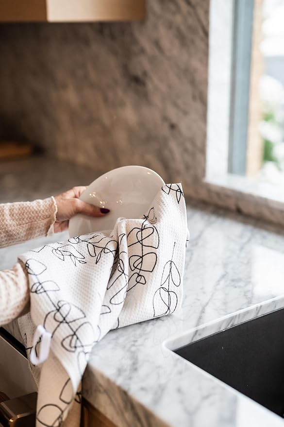 || 3 Pack|| Double Sided || Not Your Ordinary Dish Towels || Waffle Weave Microfiber || Highly Absorbent || Hanging Loop || Dish Cloths || Modern || Designer Prints (Black)