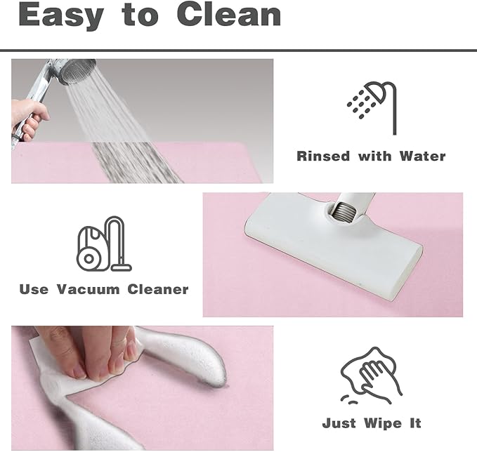 Pink Bath Mat, Bathroom Rugs Non Slip Washable Thin Absorbent Quick Dry Bath Mat Fits Under Door Bathroom Floor Mat Perfect for Bath, Shower, or Sink 24"x60" Pink