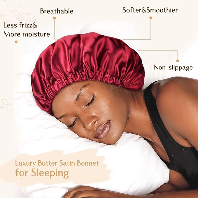 YANIBEST Adjustable Silk Bonnet Double Layer Satin Bonnet Hair Bonnet for Sleeping Bonnets for Women Hats Curly Natural Hair, Burgundy