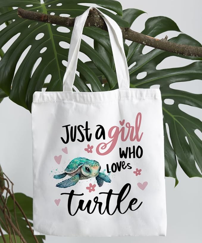 Lake Turtle Canvas Tote Bag for Women Teen Girls Gifts Cute Small Travel Work Tote Bags Reusable Grocery Bags Shoulder Bag