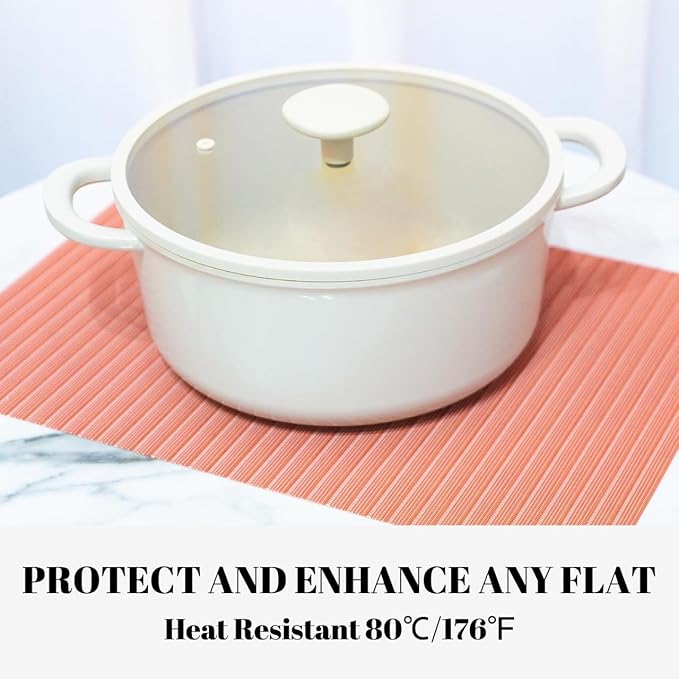 Placemats Set of 8 Vinyl/Plastic Woven Place Mats for Kitchen Table Indoor/Outdoor Washable Placemat Wipeable Dining Table Mats (Red Stripes,8)