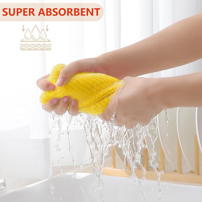 Homaxy 100% Cotton Waffle Weave Kitchen Dish Cloths, Ultra Soft Absorbent Quick Drying Dish Towels, 12 x 12 Inches, 8-Pack, Yellow