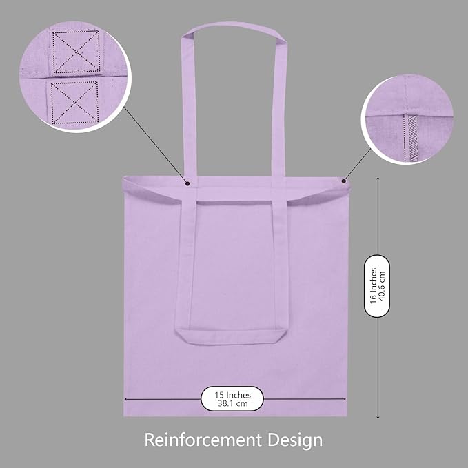 TOPDesign 24-Pack Economical 16"x15" Lavender Cotton Tote Bags, Lightweight Medium Reusable Grocery Shopping Cloth Bags, Suitable for DIY, Advertising, Promotion, Gift, Activity