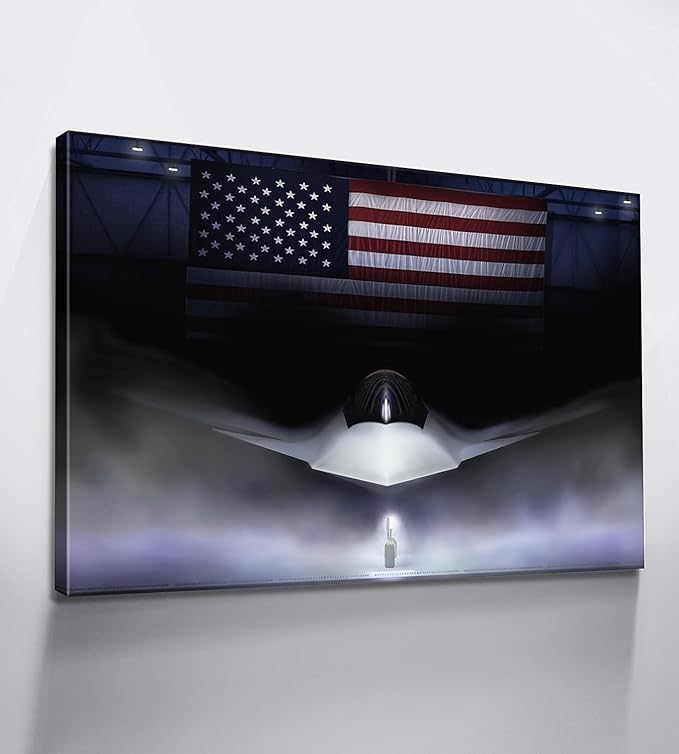 F-47 Fighter Jet Canvas Wall Art with Inner wooden frame - Military Airplane Wall Art for Office & Game Room - Aviation Themed Jet Poster - Lightweight & Easy to Hang - 12x18 Inches