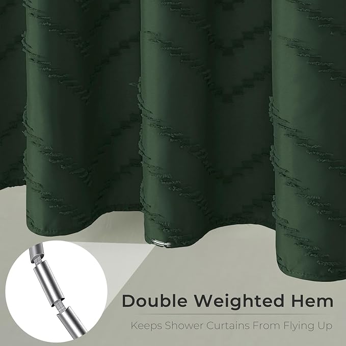 78inch Extra Long Dark Green Boho Shower Curtain Woven Fabric Shower Curtain Tufted Chervon Textured Shower Curtains Modern Minimalist Shower Curtains for Bathroom