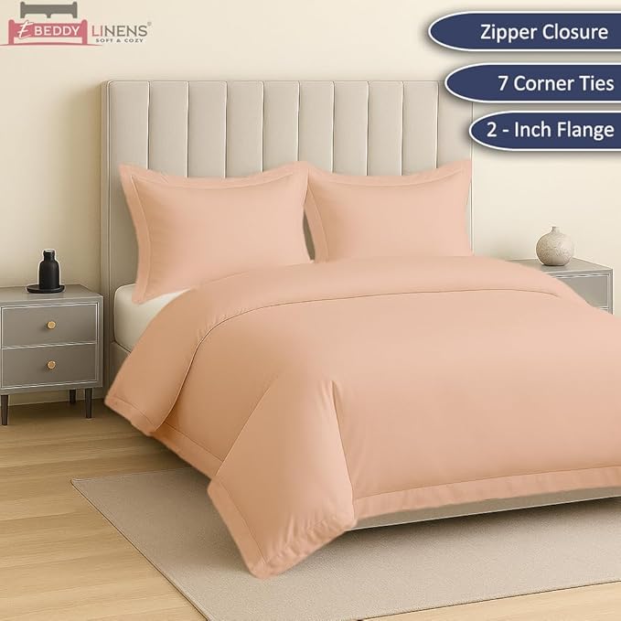 eBeddy Linens Blush Solid Duvet Cover Set Super Queen 98x90 Size 800 TC Certified Egyptian Cotton Luxury Soft & Breathable Comforter Cover and 2 Pillow Sham with Zipper Closer & Corner Ties