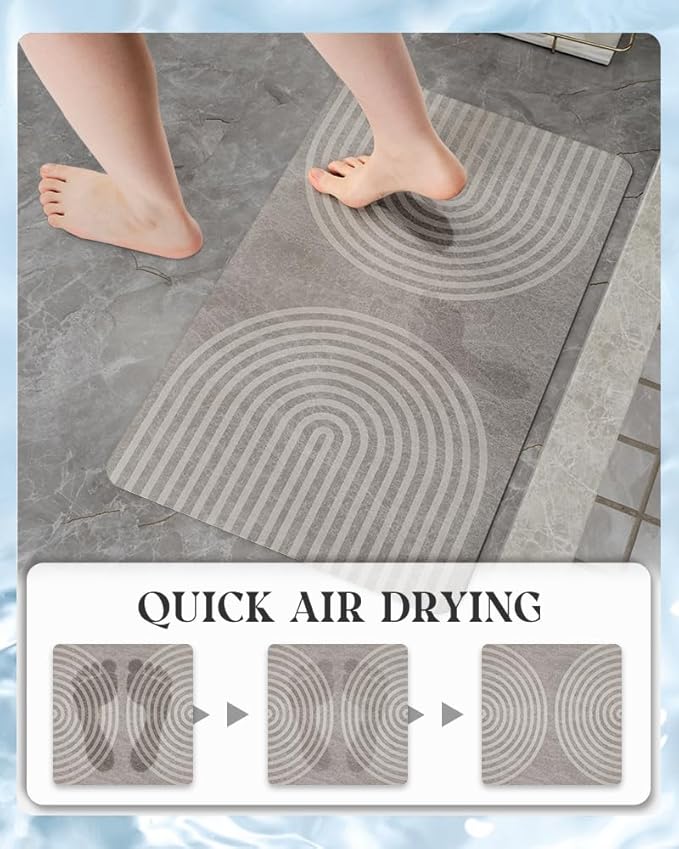 MontVoo -Bath Mat-Non Slip Thin Bathroom Rugs Fit Under Door- Quick Dry Absorbent Faux Suede Surface Grey Bathroom Floor Mats-Shower Rug for in Front of Bathtub Shower Grey & Beige 16x24