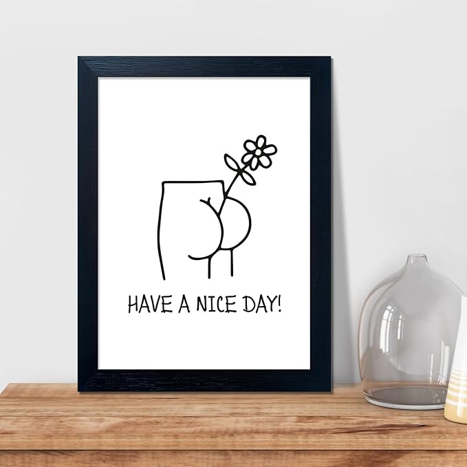 Framed Minimalist Canvas Print - Funny Bathroom Picture Wall Art, Humoristic Restroom Wall Decor, Fun Bathroom Sign