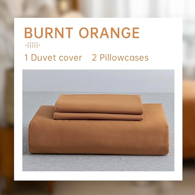 JELLYMONI Burnt Orange Bedding Duvet Cover Set - 100% Washed Cotton Linen Like Textured California King Comforter Cover, 3 Pieces Soft Bedding Set with Zipper Closure
