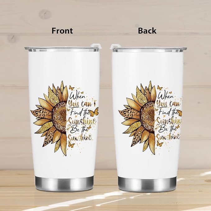 Sunflower Gifts for Women Tumbler, Positive Sunflower Stuff Accessories Birthday Christmas, Inspirational Sunshine Butterfly Coffee Mug Stainless Steel Vacuum Insulated Double Wall Travel Cup，20oz