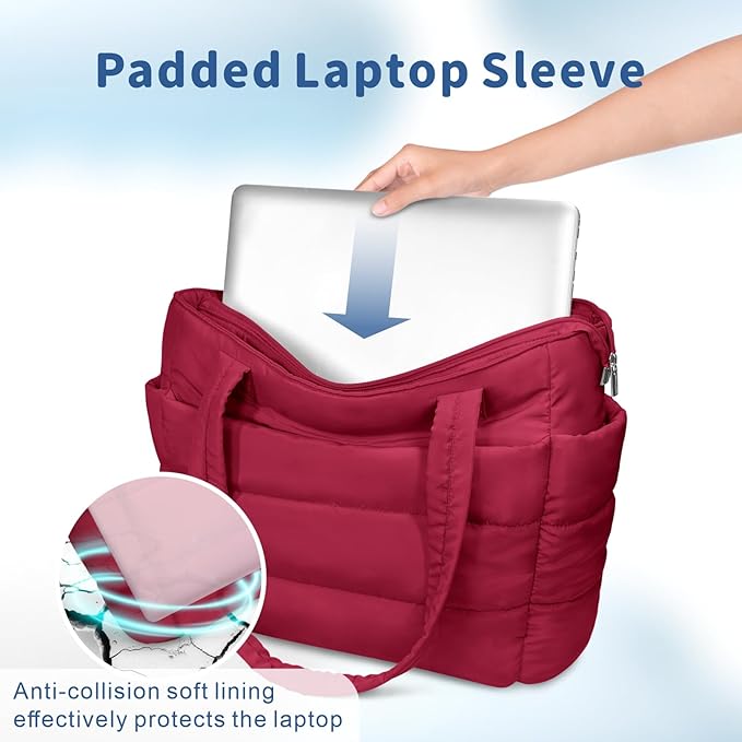 TOPDesign Puffer Tote Bag for Women, Lightweight Puffy Handbag with Compartments, Quilted Shoulder Bag for Work, Travel, Gym