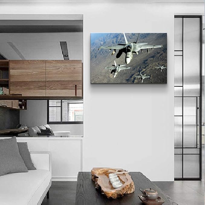 Airplane Wall Art F/A-18E/F Hornet Strike Fighter Aviation Art Prints Airplane Posters Plane Poster Jet Wall Art Airplane Poster Military Wall Art for Boys Room Bedroom Decor (12''Hx18''W)