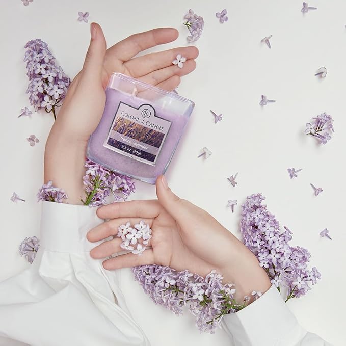 Colonial Candle French Lavender Scented Jar Candle, 2 Wick, 3.5 oz, Mottled Wax Candle