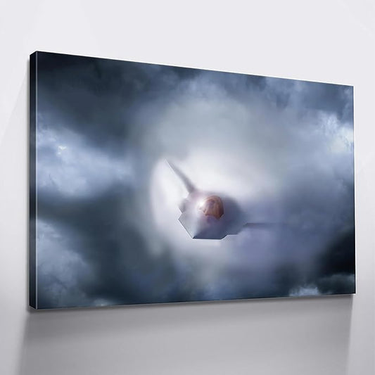 F-47 Fighter Jet Wall Art with Inner Wooden Frame - Military Aviation Wall Decor for Home Office & Living Room - Thoughtful Present for Pilots, Veterans - Lightweight & Easy Hanging - 16x24 Inches