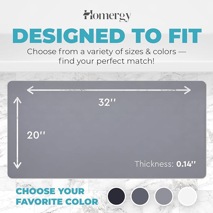 Homergy Bath Mat – Super‑Absorbent & Quick‑Dry with Non‑Slip Rubber Backing, Machine Washable & Odor Resistant – 20x32 in, Gray