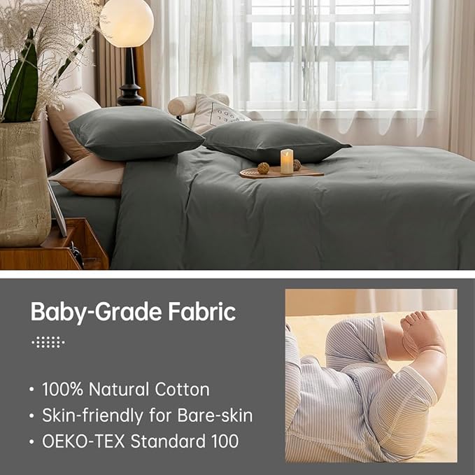 JELLYMONI Cotton Duvet Cover California King - 100% Washed Cotton Linen Like Textured Comforter Cover, 3 Pieces Soft Bedding Set with Zipper Closure (Gray, Cal King 104"x98")