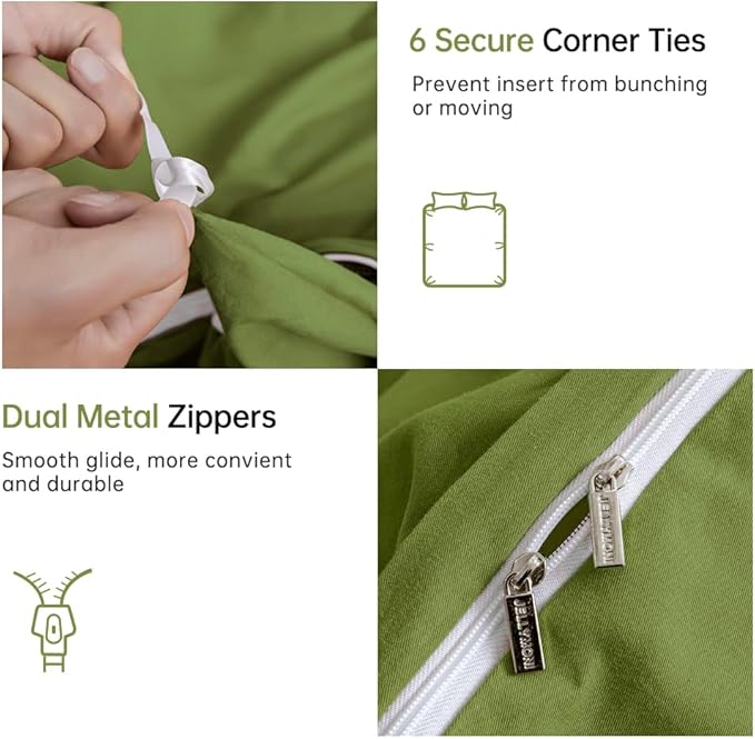 JELLYMONI Bedding Duvet Cover California King - 100% Washed Cotton Linen Like Textured Comforter Cover, 3 Pieces Soft Cooling Bedding Set with Zipper Closure (Avocado Green, Calking 104"x98")