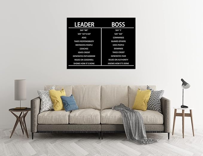 Leader Boss Difference Inspirational Wall Art for Office Motivational Black Positive Guide Canvas Poster Painting Prints Wall Pictures for Living Room Home Decor Framed Artwork [36''W x 40''H]