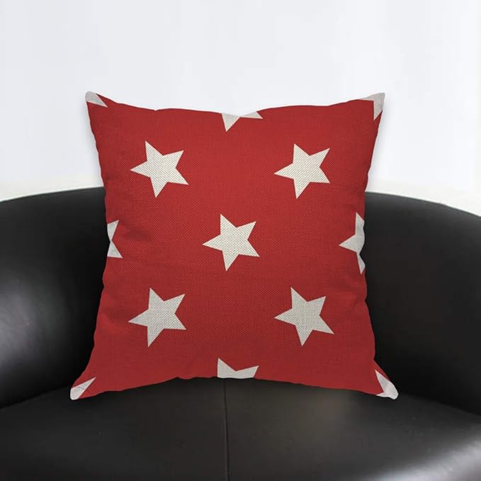 AOYEGO Star Red Pattern Throw Pillow Cover Modern USA Shape Simple Wavy Fashion Classic Repeat Regular Pillow Case 18x18 Inch Decorative Men Women Room Cushion Cover for Home Couch Bed