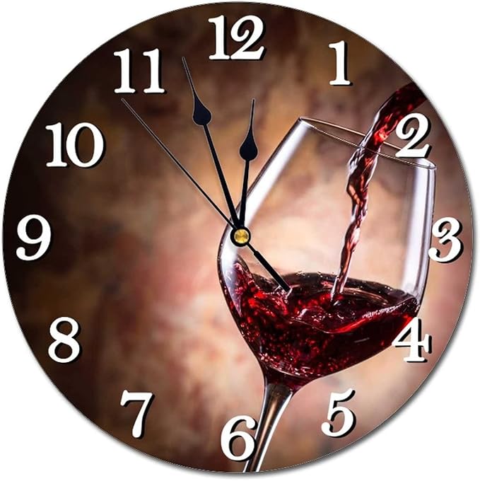Red Wine Pouring into Wine Glass Wall Clock Battery Operated Silent Round Clock Wall Decor for Home Office School, 12 Inch
