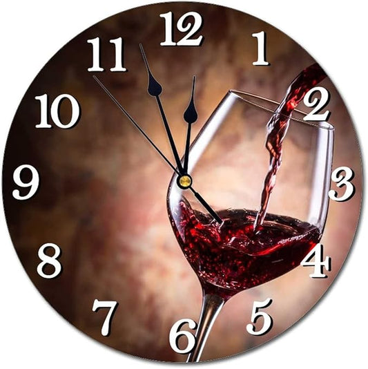 Red Wine Pouring into Wine Glass Wall Clock Battery Operated Silent Round Clock Wall Decor for Home Office School, 12 Inch