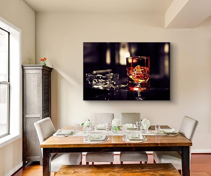 Home Bar Cigar Whiskey Wine Themed Kitchen Pictures Alcohol Poster Speakeasy Cocktail Art Wall Decor for Dining Room (28''Hx40''W)