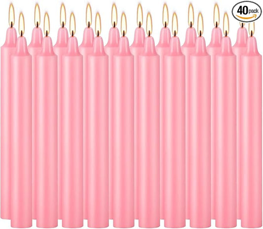 Set of 40 Pink Spell & Chime – Premium Mini Taper Candles for Valentine's Day,Wedding,Rituals, Prayer, Birthdays, Meditation, Altar -0.5X4 Inch Tall, Unscented (Pink)