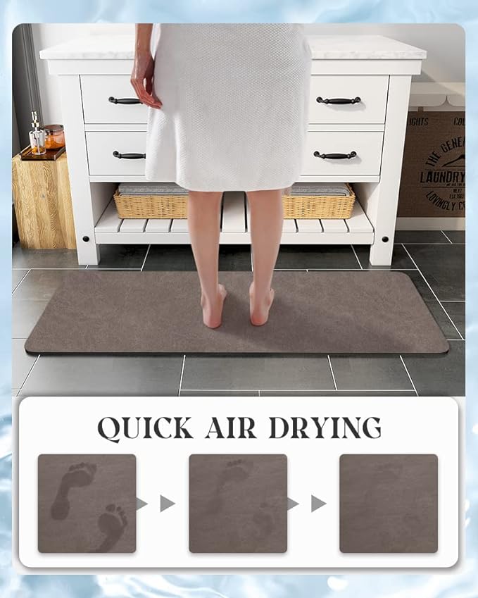 MontVoo -Bath Mat Rug-Rubber Backing Non Slip Quick Dry Absorbent Thin Bathroom Rugs Fit Under Door-Faux Suede Surface Bathroom Floor Mats-Shower Rug for in Front of Bathtub Shower Brown 17"x59"