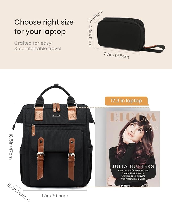 LOVEVOOK Laptop Backpack Purse for Women Work Traveling Commuter Backpack Business Computer Bag Doctor Nurse Bags College Backpack Teacher Laptop Bag, 15.6 Inch, Black-brown (Upgraded)