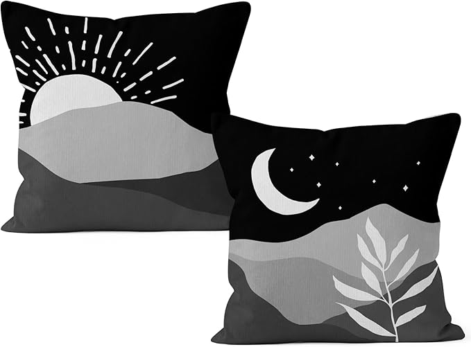HIWX Boho Pillow Covers, Boho Sun Moon Mountains Decorative Pillowcase Throw Pillow Cover 18x18,Boho Throw Pillows,Boho Sun Desert for Sofa Bed Room Home Bedroom Decor Set of 2 Pillow Case（Black2）