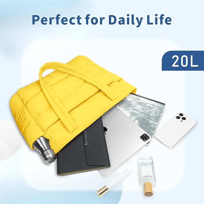 TOPDesign Puffer Tote Bag for Women, Lightweight Puffy Handbag with Compartments, Quilted Shoulder Bag for Work, Travel, Gym