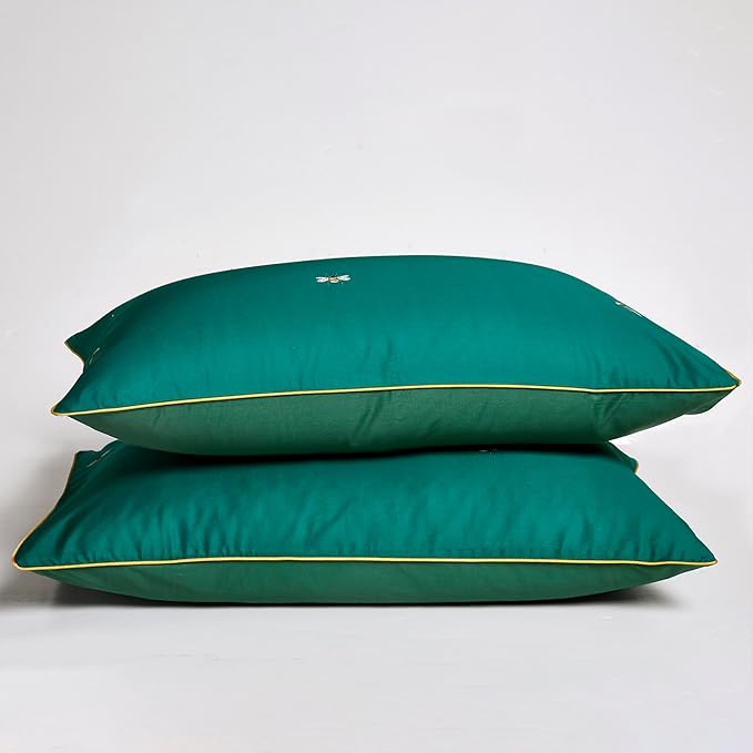 mixinni Dark Green Duvet Cover King Size, 100% Long Staple Cotton Honeybee Floral Pattern 3pc Bedding Duvet Cover Set with Zipper Ties 2 Pillowcases Perfect for Him and Her-King Size