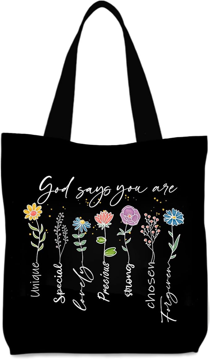 2 Pack Christian Bible Canvas Tote Bag for Women with Makeup Bag Gods Says You Are Bags Floral Tote Bag Aesthetic