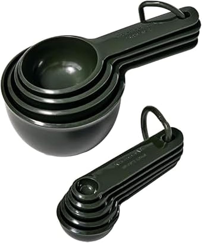 KitchenAid Plastic Measuring Cups and Spoon Set, Set of 9, /4, 1/2, 1/3, and 1 cup sizes, and 1 tbsp, 1/2 tbsp, 1 tsp, 1/2 tsp and 1/4 tsp, Evergreen