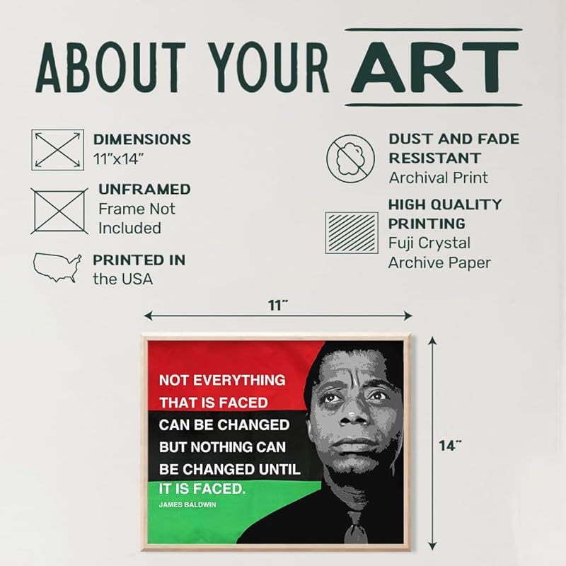 James Baldwin Quote Black History Wall Art - 11x14 Inspirational African American Decor - Civil Rights Motivational Poster - Black History Month Home Office Decoration - Powerful Message Print