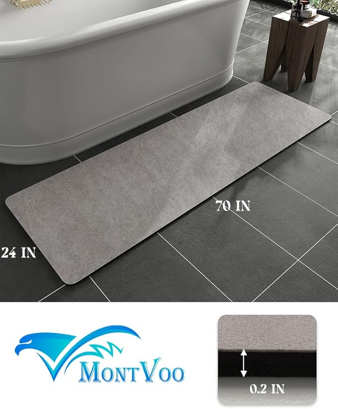 MontVoo -Bath Mat Rug-Rubber Backing Non Slip Quick Dry Absorbent Thin Bathroom Rugs Fit Under Door-Faux Suede Surface Bathroom Floor Mats-Shower Rug for in Front of Bathtub Shower Gray 24"X70"