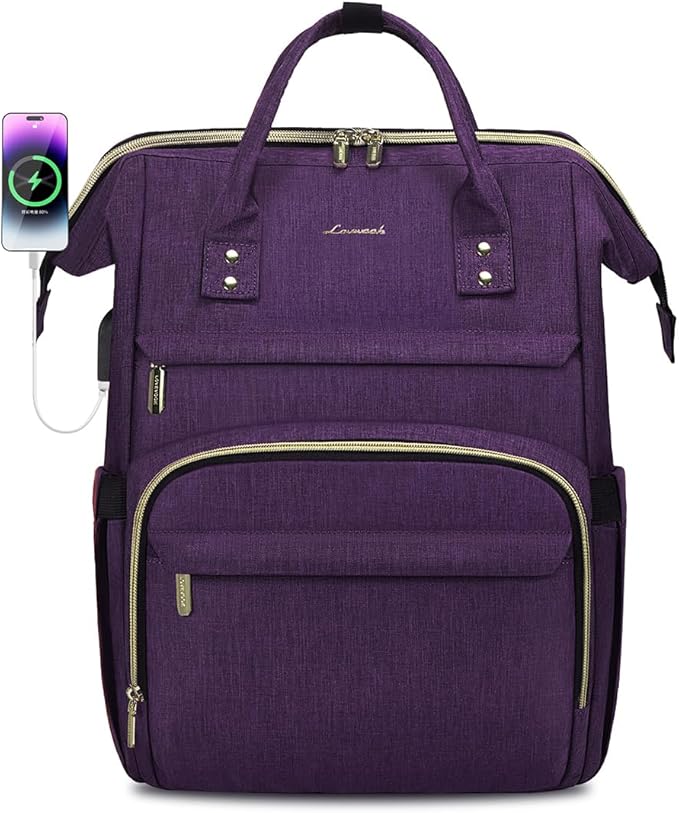 LOVEVOOK Laptop Backpack for Women,15.6 Inch Professional Womens Travel Backpack Purse Computer Laptop Bag Nurse Teacher Backpack,Waterproof Work Bags Carry on Back Pack with USB Port,Dark Purple