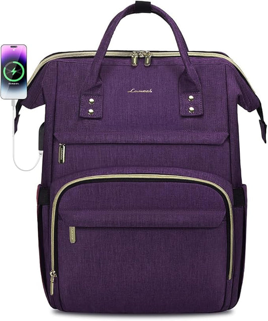 LOVEVOOK Laptop Backpack for Women,15.6 Inch Professional Womens Travel Backpack Purse Computer Laptop Bag Nurse Teacher Backpack,Waterproof Work Bags Carry on Back Pack with USB Port,Dark Purple
