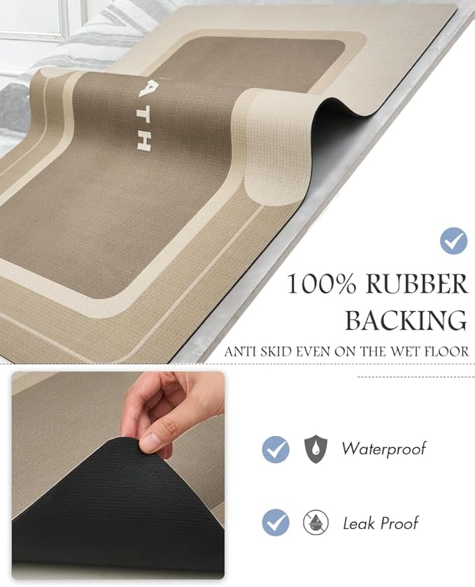 Bath Mat-Bath Mat Rug Non Slip Super Absorbent Stain Resistant Quick Dry Thin Bathroom Rug-Bath Mats for Bathroom Floor Bathtub Vanity-Bathmat Bath Rug Easy Care-17"x35",Beige