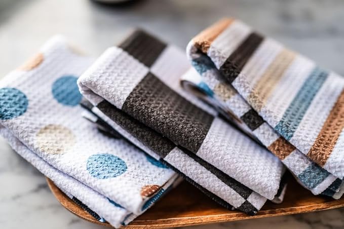 || 3 Pack Double Sided || Kitchen Towels || Dish Towels || Highly Absorbent || Hanging Loop || Dish Cloths || Modern || Designer Prints (Marigold/Mint)