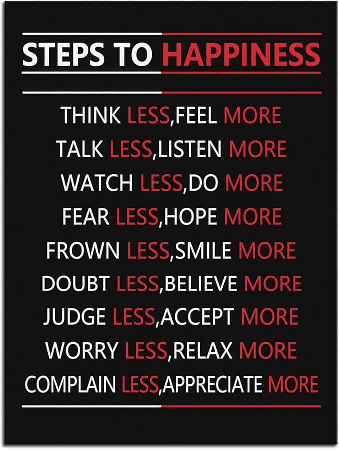 Motivational Wall Art Steps For Happiness Inspirational Positive Poster Inspiring Canvas Painting Prints Wall Pictures for Office Living Room Home Decor Framed Artwork [30''W x 40''H]