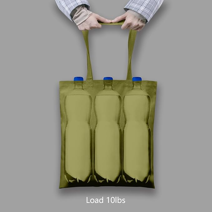 TOPDesign 12-Pack Economical 16"x15" Olive Green Cotton Tote Bags, Lightweight Medium Reusable Grocery Shopping Cloth Bags, Suitable for DIY, Advertising, Promotion, Gift, Activity